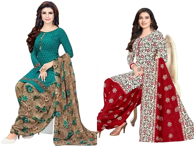 Stylish Art Silk Printed Unstitched Suits - Pack Of 2