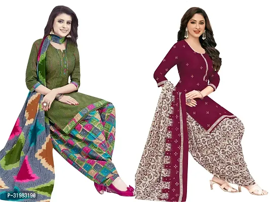 Designer Multicoloured Art Silk Unstitched Dress Material Top With Bottom Wear And Dupatta Set for Women Combo Of 2-thumb0