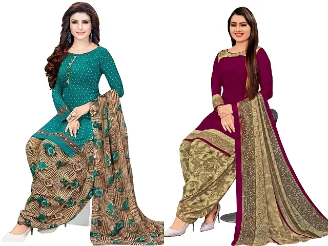 Stylish Art Silk Printed Unstitched Suits - Pack Of 2