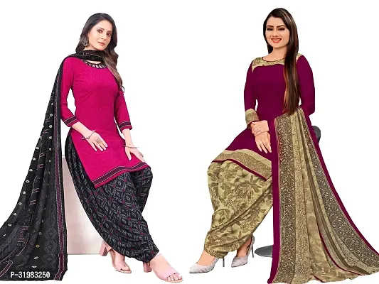 Designer Multicoloured Art Silk Unstitched Dress Material Top With Bottom Wear And Dupatta Set for Women Combo Of 2-thumb0