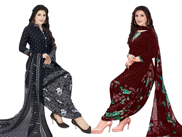 Stylish Art Silk Printed Unstitched Suits - Pack Of 2