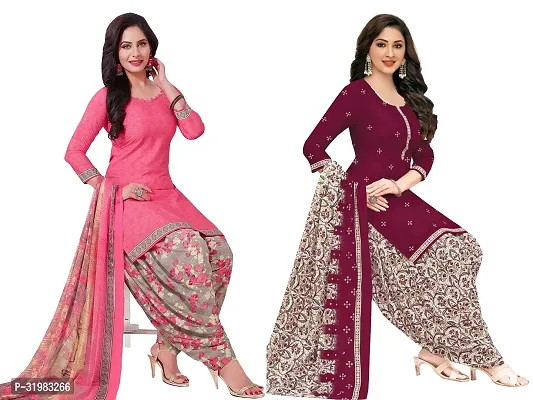 Designer Multicoloured Art Silk Unstitched Dress Material Top With Bottom Wear And Dupatta Set for Women Combo Of 2-thumb0