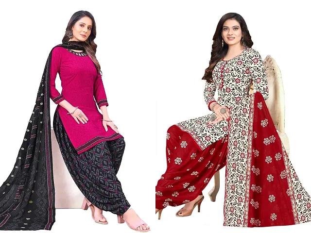 Stylish Art Silk Printed Unstitched Suits - Pack Of 2