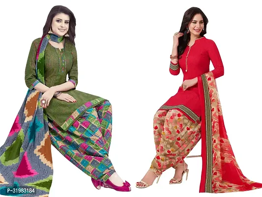 Designer Multicoloured Art Silk Unstitched Dress Material Top With Bottom Wear And Dupatta Set for Women Combo Of 2-thumb0