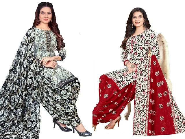 Stylish Art Silk Printed Unstitched Suits - Pack Of 2