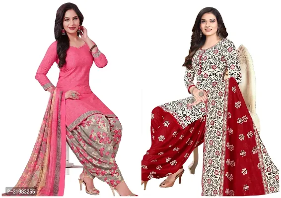 Designer Multicoloured Art Silk Unstitched Dress Material Top With Bottom Wear And Dupatta Set for Women Combo Of 2