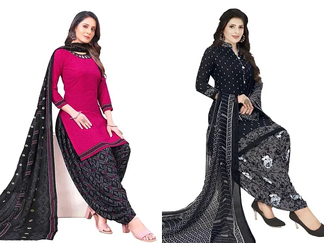 Stylish Art Silk Printed Unstitched Suits - Pack Of 2