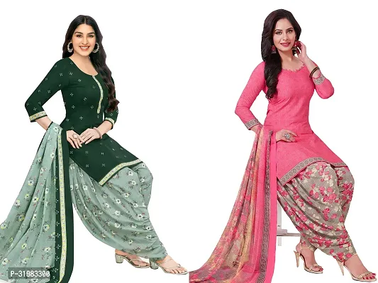 Designer Multicoloured Art Silk Unstitched Dress Material Top With Bottom Wear And Dupatta Set for Women Combo Of 2