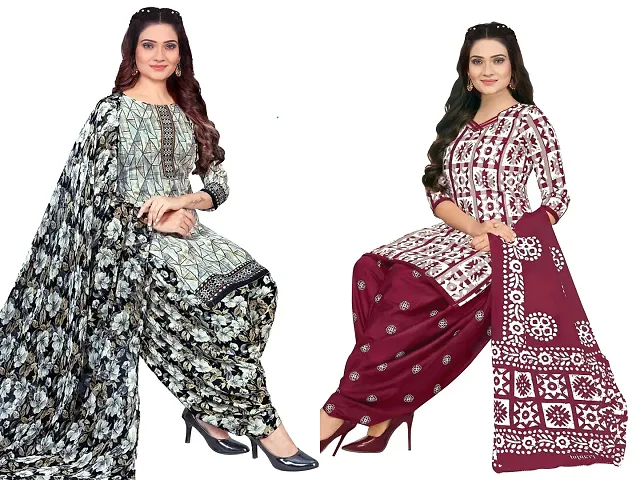 Stylish Art Silk Printed Unstitched Suits - Pack Of 2