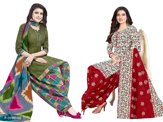 Designer Multicoloured Art Silk Unstitched Dress Material Top With Bottom Wear And Dupatta Set for Women Combo Of 2-thumb0