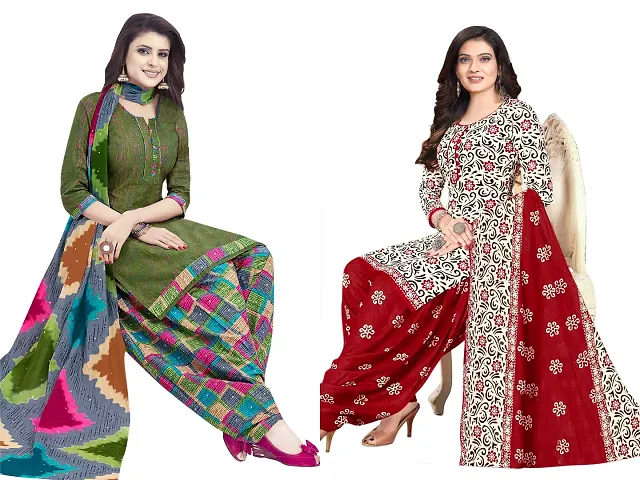 Stylish Art Silk Printed Unstitched Suits - Pack Of 2