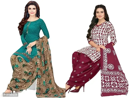 Designer Multicoloured Art Silk Unstitched Dress Material Top With Bottom Wear And Dupatta Set for Women Combo Of 2