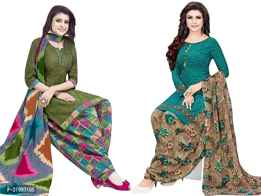 Designer Multicoloured Art Silk Unstitched Dress Material Top With Bottom Wear And Dupatta Set for Women Combo Of 2-thumb0