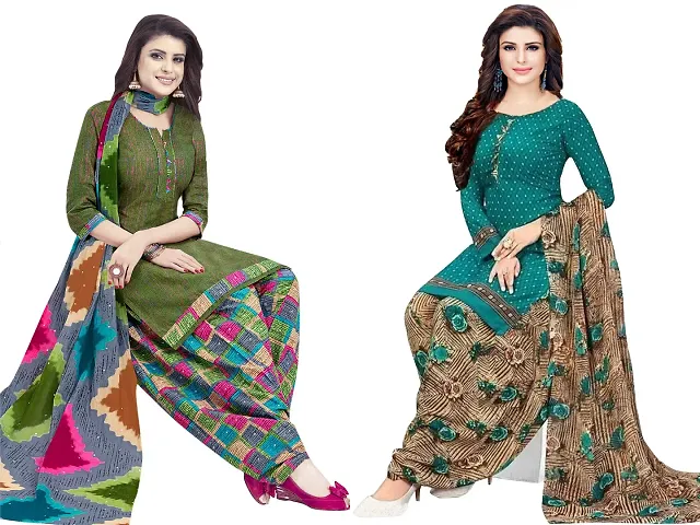 Stylish Art Silk Printed Unstitched Suits - Pack Of 2