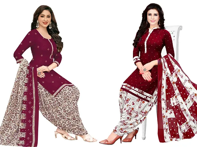 Stylish Art Silk Printed Unstitched Suits - Pack Of 2