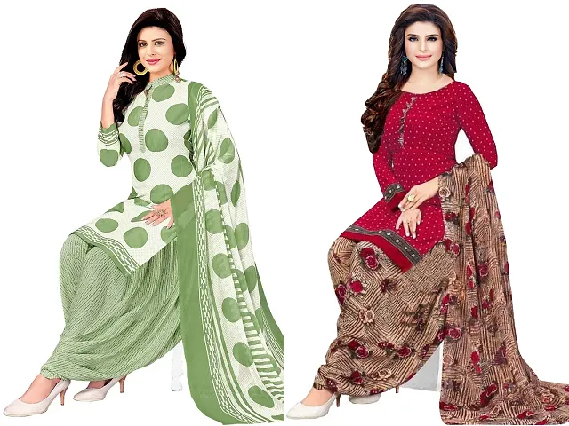 Stylish Art Silk Printed Unstitched Suits - Pack Of 2