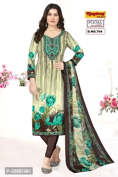 Elegant Green Crepe Dress Material With Dupatta For Women-thumb0