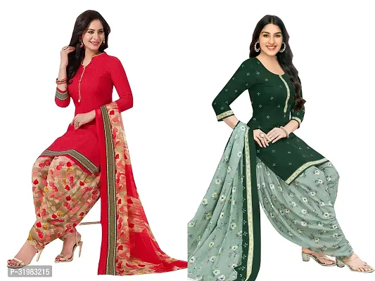 Designer Multicoloured Art Silk Unstitched Dress Material Top With Bottom Wear And Dupatta Set for Women Combo Of 2