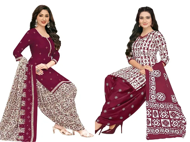 Stylish Art Silk Printed Unstitched Suits - Pack Of 2