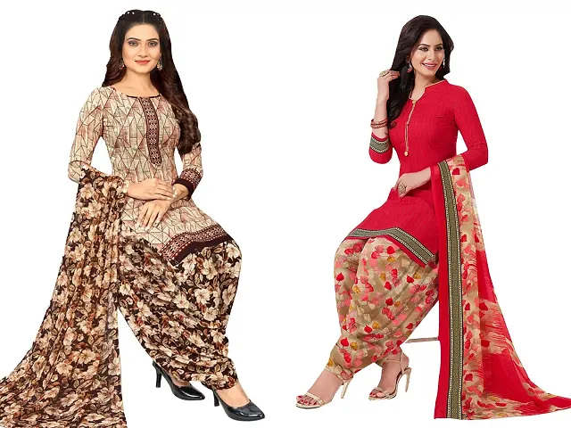 Stylish Art Silk Printed Unstitched Suits - Pack Of 2