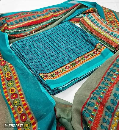 Classic Synthetic Printed Dress Material with Dupatta