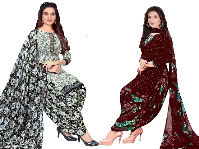 Stylish Art Silk Printed Unstitched Suits - Pack Of 2