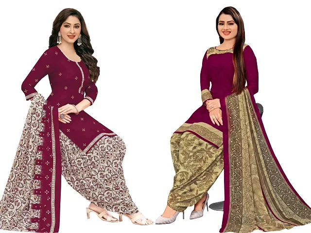 Stylish Art Silk Printed Unstitched Suits - Pack Of 2