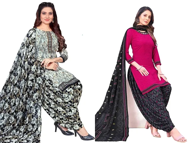 Stylish Art Silk Printed Unstitched Suits - Pack Of 2