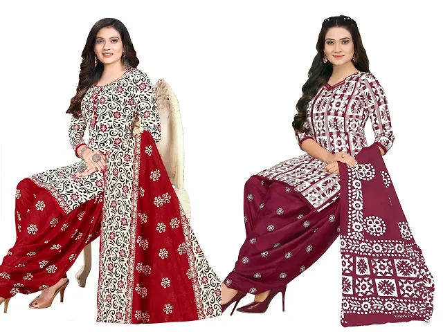 Stylish Art Silk Printed Unstitched Suits - Pack Of 2