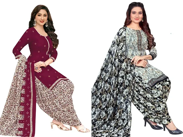 Stylish Art Silk Printed Unstitched Suits - Pack Of 2