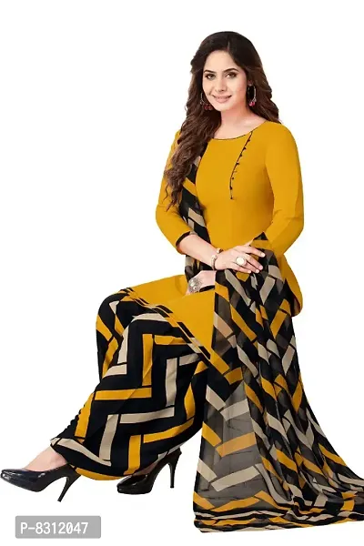 Classic Synthetic Printed Dress Material with Dupatta