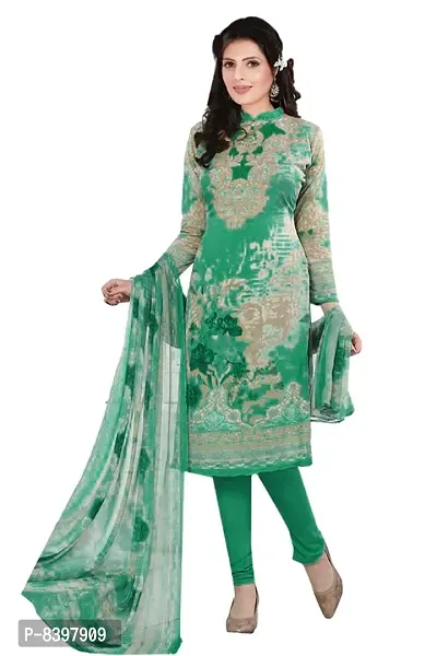 Classic Synthetic Printed Dress Material with Dupatta