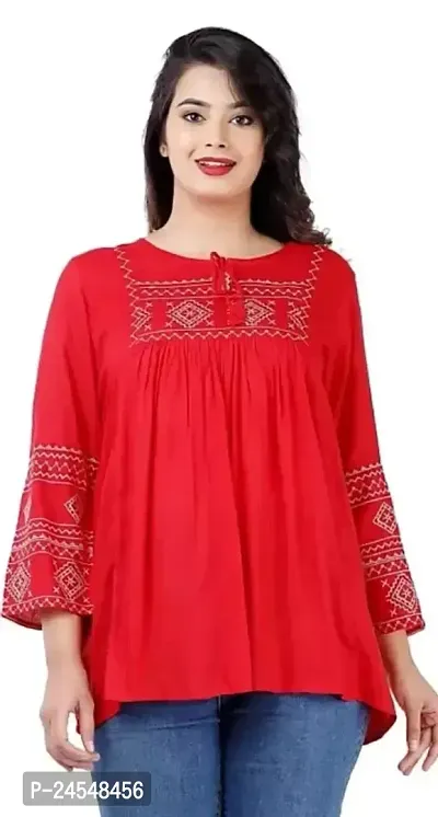 Elegant Red Rayon Self Design Tunic For Women-thumb0