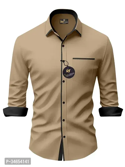 Reliable Brown Cotton Solid Long Sleeves Casual Shirts For Men-thumb0