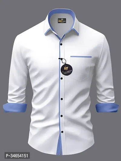 Reliable White Cotton Solid Long Sleeves Casual Shirts For Men-thumb0