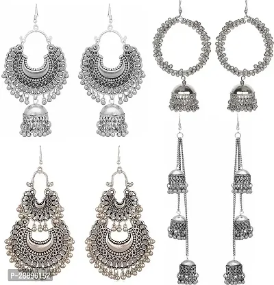 Stylish Silver Metal Earrings For Women Combo Of 4-thumb0