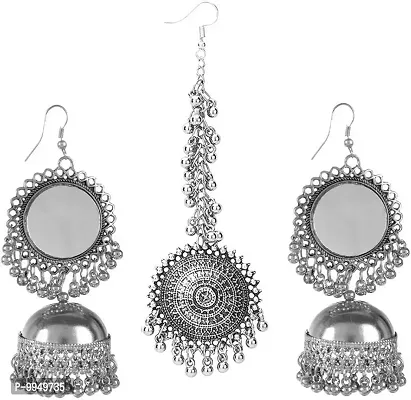 Elegant Oxidised Silver Jewellery Set For Women and Girls-thumb0