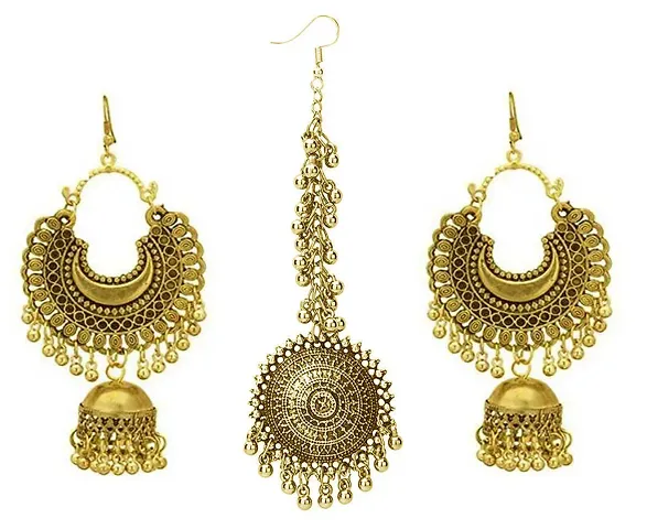 Traditional Chandbali Earrings and Maang Tikka Set