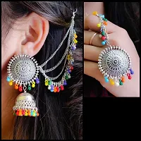 Traditional Multicolour Bahubali Earrings and Maang Tikka Set-thumb1