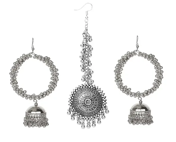 Traditional Chandbali Earrings and Maang Tikka Set