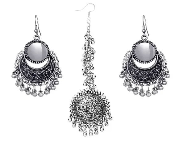 Traditional Chandbali Earrings and Maang Tikka Set