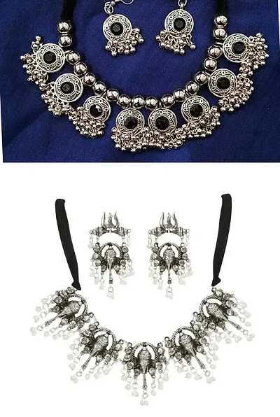 Stylish Fancy Combo Of Ganesh Choker Set And Oxidized Beads Set