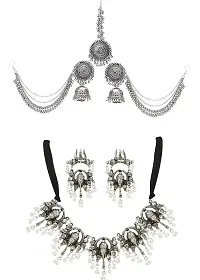 Stylish Fancy Choker Set And Bahubali Maang Tikka Set-thumb1