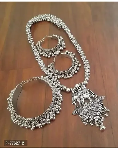 Silver Oxidized Alloy Long Necklace Set