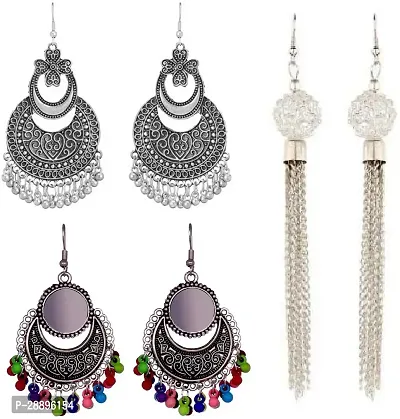 Stylish Multicoloured Metal Earrings For Women Combo Of 3-thumb0