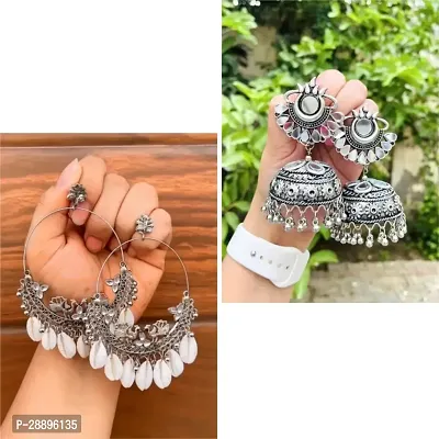 Stylish Silver Alloy Earrings For Women Combo Of 2