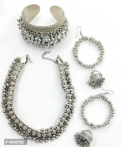 Elegant Oxidised Silver Jewellery Set For Women and Girls-thumb0