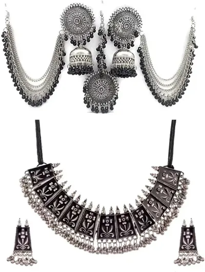 Trendy Oxidised Silver Alloy Combo Jewellery Sets