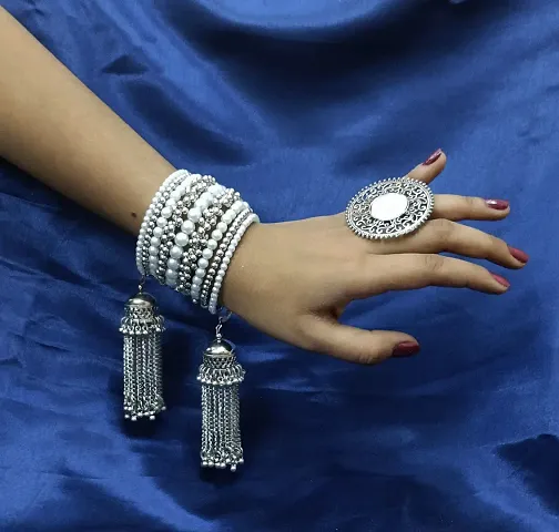 Women Oxidised Silver Jewellery Set 