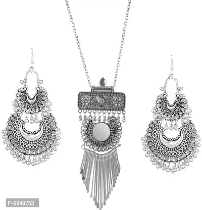 Silver Oxidized Long Necklace Set
